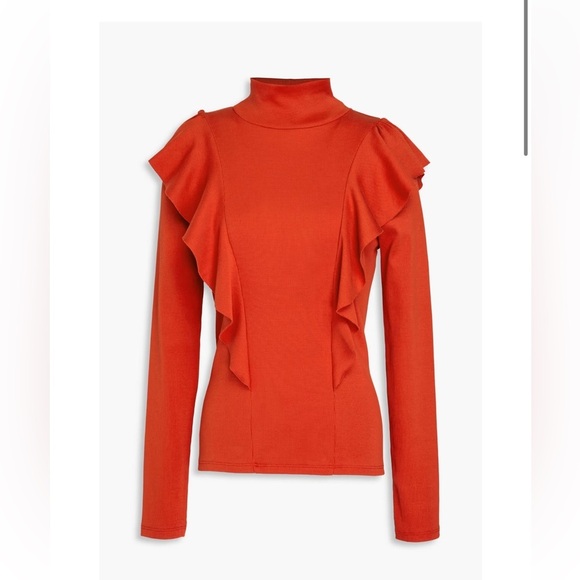 VERONICA BEARD Freida ruffled stretch-Pima cotton-jersey turtleneck top Sz XS - Picture 2 of 8